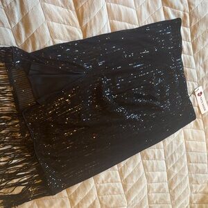 Kate Kason black sequin shirt-fringe bottom